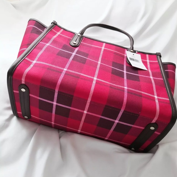 NEW Kate Spade Bright Rose Ella Plaid Tote WKR00604 $299 Red - Picture 7 of 10